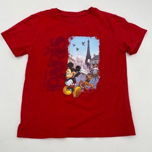 Disneyland Paris Eiffel Tower Mickey Mouse Pluto Red T-Shirt Size Youth 6 Disney